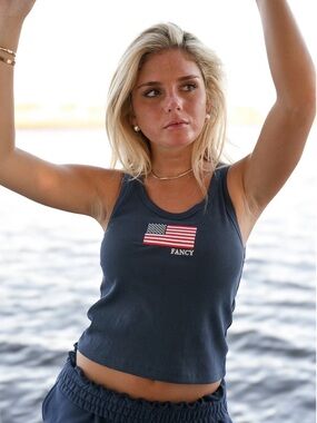 FANCY Women's Navy Ribbed Flag Tank